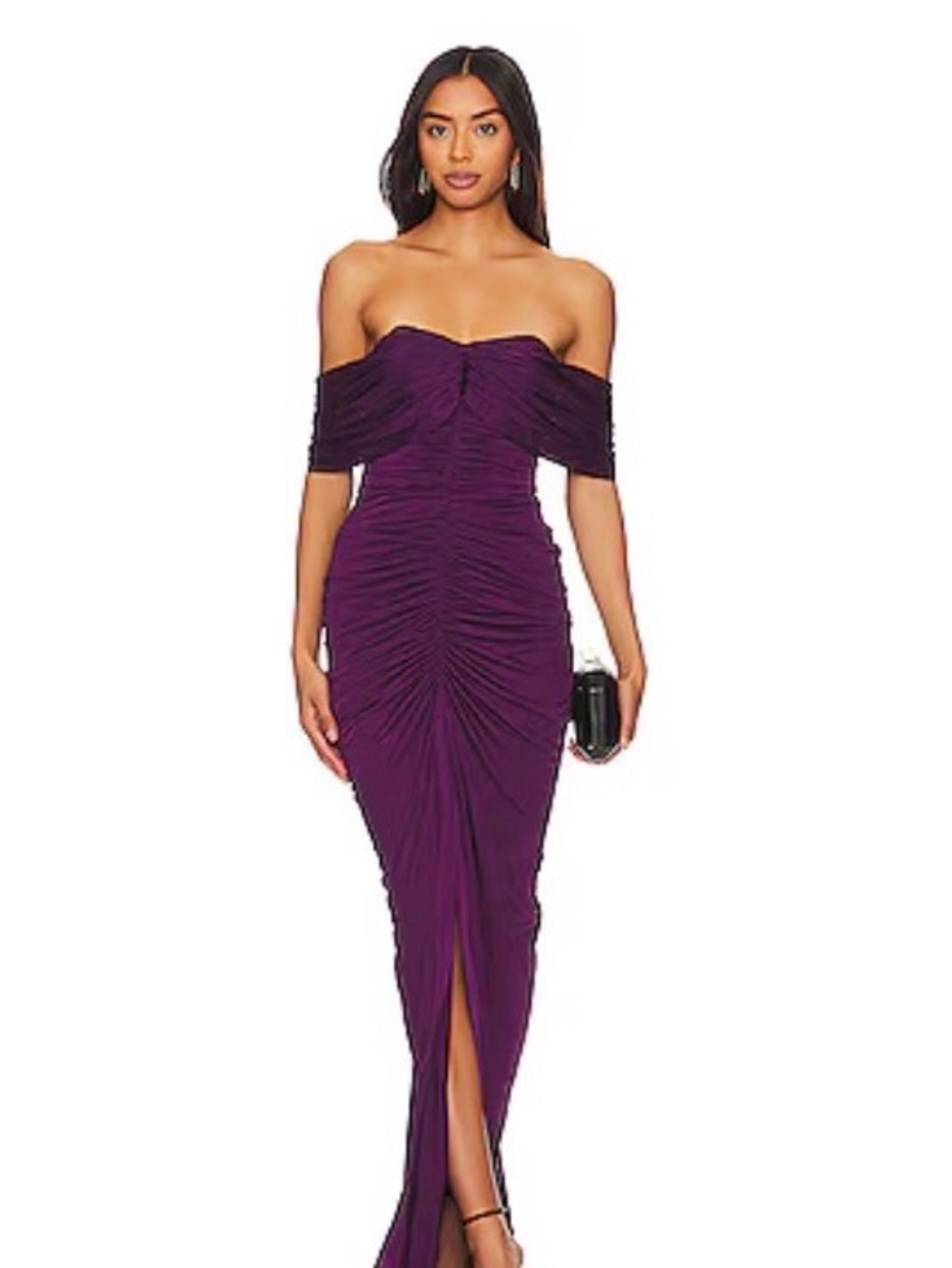Ruched Strapless Evening Gown in Deep Purple